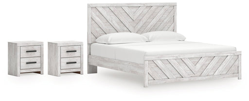 Cayboni King Panel Bed with 2 Nightstands in Whitewash from Ashley - DMV Furniture