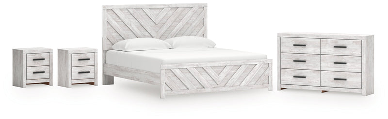 Cayboni King Panel Bed with Dresser and 2 Nightstands in Whitewash from Ashley - DMV Furniture