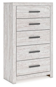 Cayboni King Panel Bed with Mirrored Dresser and Chest in Whitewash from Ashley - DMV Furniture