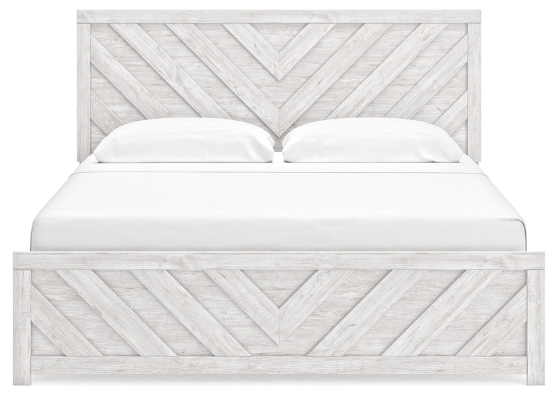 Cayboni King Panel Bed with Mirrored Dresser and Chest in Whitewash from Ashley - DMV Furniture