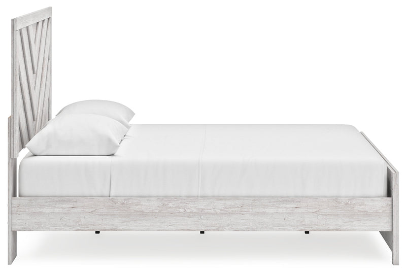 Cayboni King Panel Bed with Mirrored Dresser and Chest in Whitewash from Ashley - DMV Furniture
