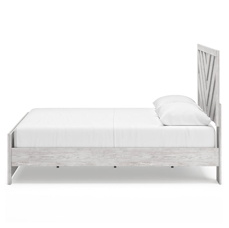 Cayboni King Panel Bed with Mirrored Dresser and Chest in Whitewash from Ashley - DMV Furniture