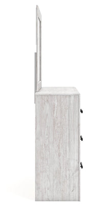 Cayboni King Panel Bed with Mirrored Dresser, Chest and 2 Nightstands in Whitewash - PKG019175