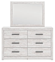 Cayboni King Panel Bed with Mirrored Dresser, Chest and Nightstand in Whitewash from Ashley - DMV Furniture