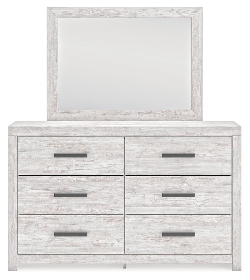 Cayboni King Panel Bed with Mirrored Dresser, Chest and Nightstand in Whitewash from Ashley - DMV Furniture