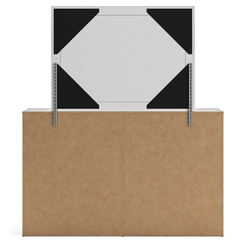 Cayboni King Panel Bed with Mirrored Dresser, Chest and Nightstand in Whitewash from Ashley - DMV Furniture