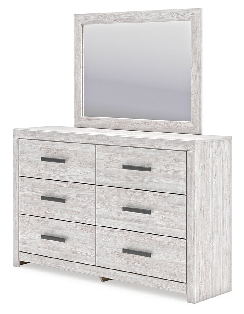 Cayboni King Panel Bed with Mirrored Dresser, Chest and Nightstand in Whitewash from Ashley - DMV Furniture