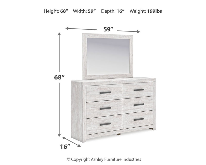 Cayboni King Panel Bed with Mirrored Dresser, Chest and Nightstand in Whitewash from Ashley - DMV Furniture