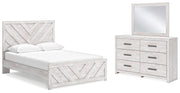 Cayboni King Panel Bed with Mirrored Dresser in Whitewash - PKG019173