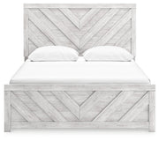 Cayboni Queen Panel Bed with Mirrored Dresser and Nightstand in Whitewash - PKG016694