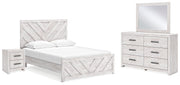 Cayboni Queen Panel Bed with Mirrored Dresser and Nightstand in Whitewash - PKG016694