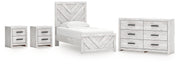 Cayboni Twin Panel Bed with Dresser and 2 Nightstands in Whitewash from Ashley - DMV Furniture