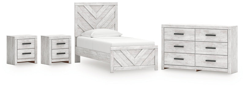 Cayboni Twin Panel Bed with Dresser and 2 Nightstands in Whitewash from Ashley - DMV Furniture