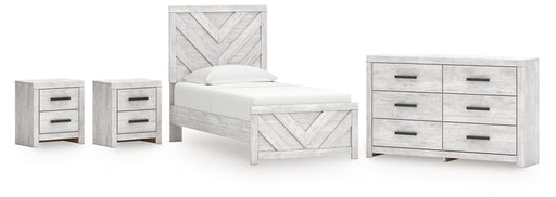 Cayboni Twin Panel Bed with Dresser and 2 Nightstands in Whitewash from Ashley - DMV Furniture