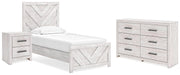 Cayboni Twin Panel Bed with Dresser and Nightstand in Whitewash - PKG019193