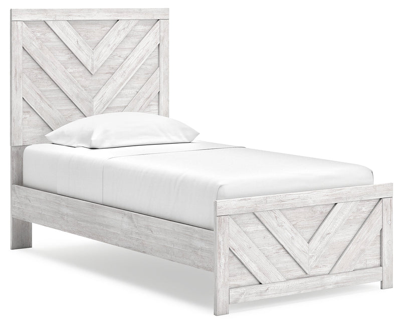 Cayboni Twin Panel Bed with Mirrored Dresser, Chest and Nightstand in Whitewash from Ashley - DMV Furniture