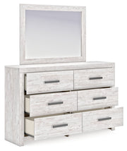 Cayboni Twin Panel Bed with Mirrored Dresser in Whitewash - PKG019164