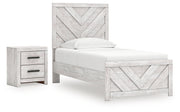 Cayboni Twin Panel Bed with Nightstand in Whitewash from Ashley - DMV Furniture