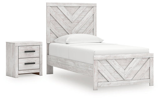 Cayboni Twin Panel Bed with Nightstand in Whitewash from Ashley - DMV Furniture