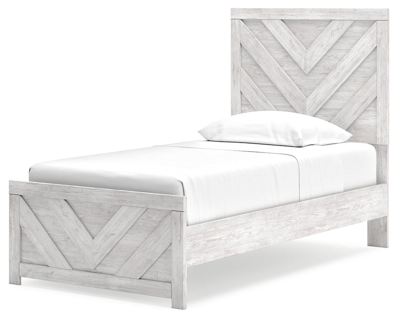Cayboni Twin Panel Bed with Nightstand in Whitewash from Ashley - DMV Furniture
