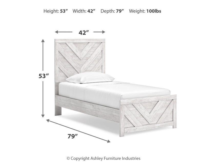 Cayboni Twin Panel Bed with Nightstand in Whitewash from Ashley - DMV Furniture