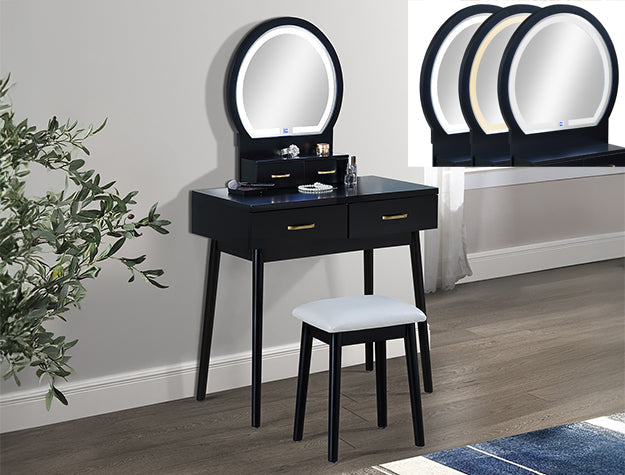 Cecilia Vanity Table & Stool-Black - 4905SET-BK
