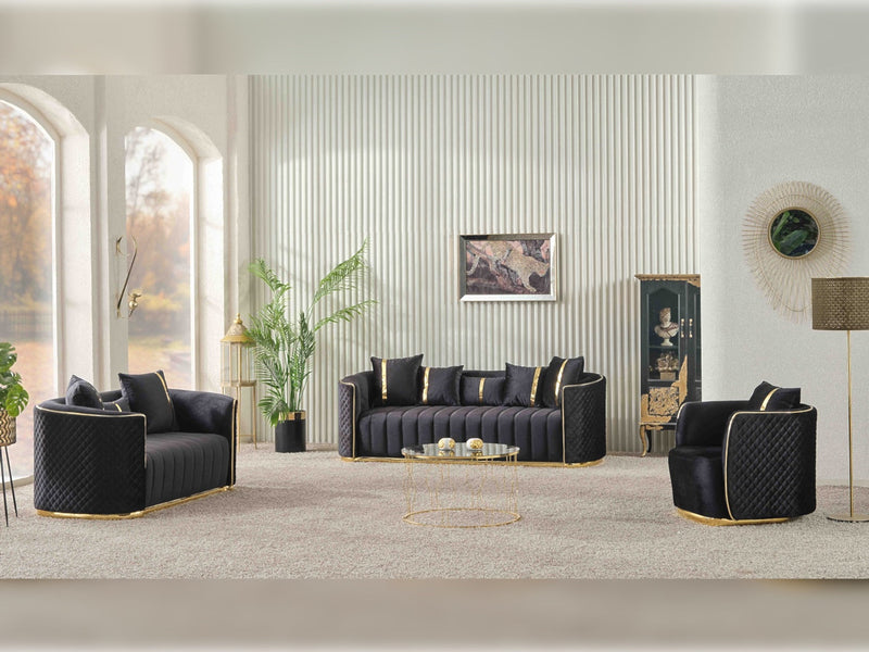 Ceko 3-pieces (Sofa & Loveseat & Chair) Livingroom Set Black in Black - 101-CEK-LUN09-321