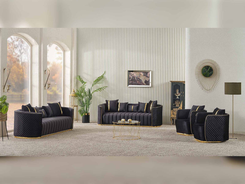 Ceko 4-pieces (2 Sofa & 2 Chair) Livingroom Set Black in Black - 101-CEK-LUN09-3311
