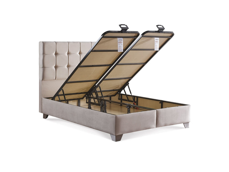 Cenova Storage Bed With Headboard Cream - King in Cream - 110-CEN-L01-200-SB