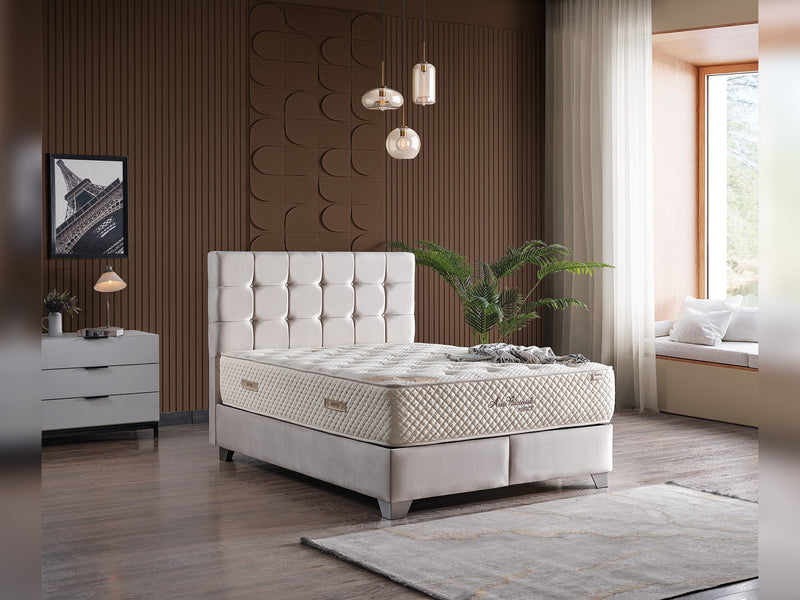 Cenova Storage Bed With Headboard Cream - King in Cream - 110-CEN-L01-200-SB