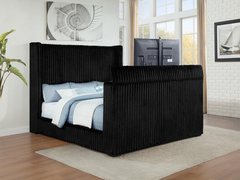 Centergrove Upholstered California King Wingback TV Bed Black - 315945KW