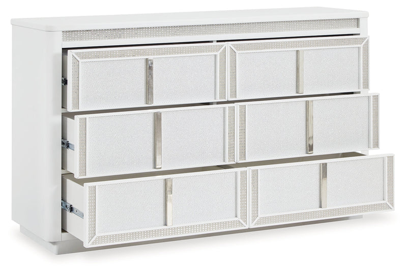 Chalanna California King Upholstered Storage Bed with Dresser in White from Ashley - DMV Furniture