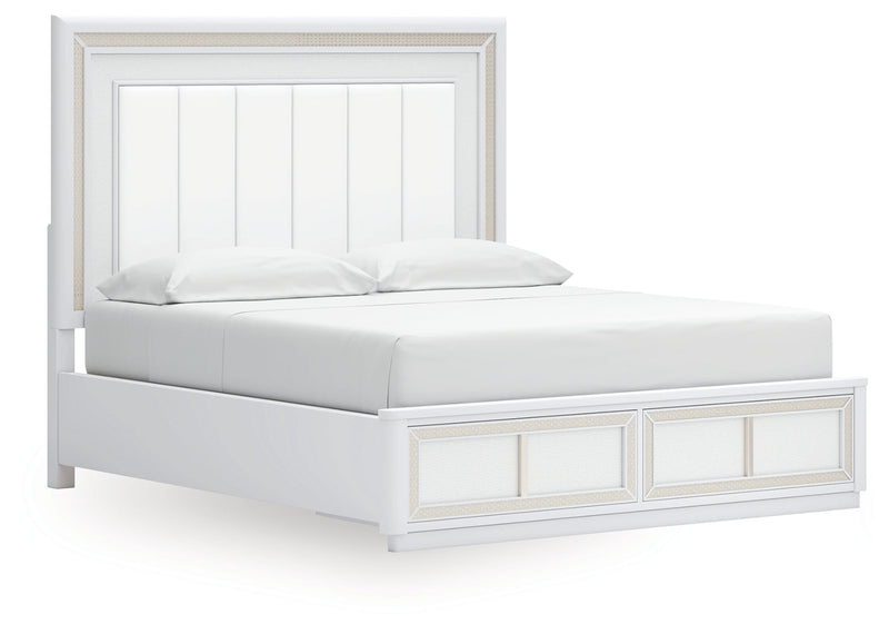 Chalanna California King Upholstered Storage Bed with Dresser in White from Ashley - DMV Furniture