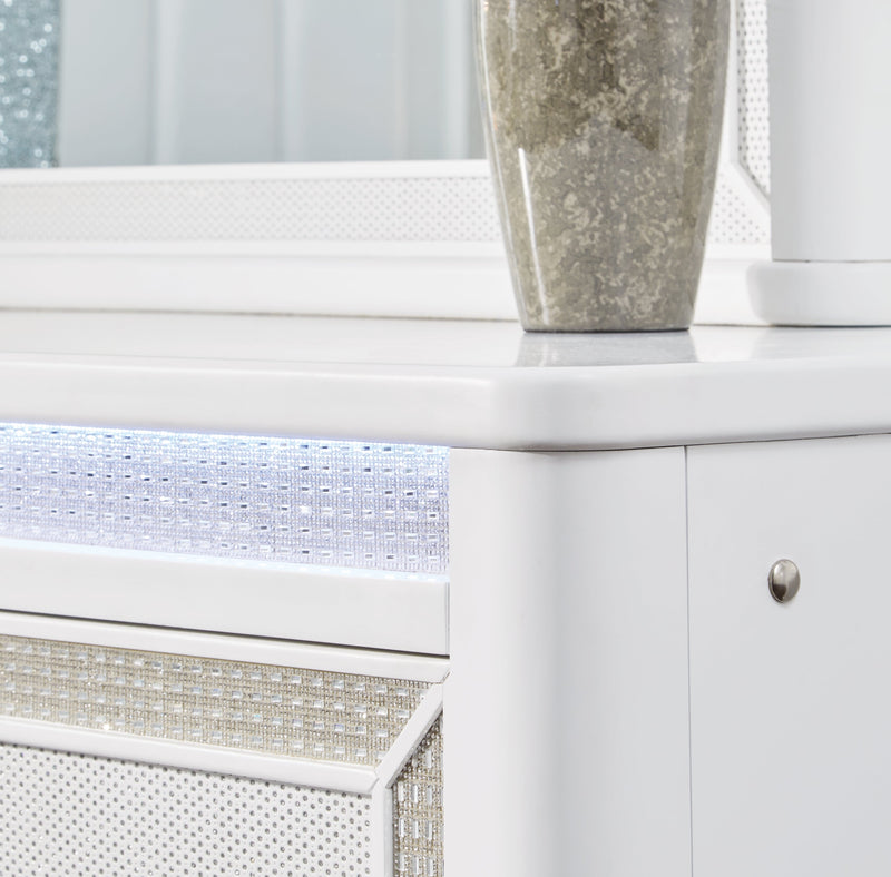 Chalanna California King Upholstered Storage Bed with Dresser in White from Ashley - DMV Furniture