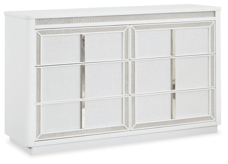 Chalanna King Upholstered Storage Bed with Dresser and Nightstand in White from Ashley - DMV Furniture