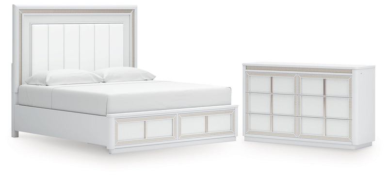 Chalanna King Upholstered Storage Bed with Dresser in White from Ashley - DMV Furniture