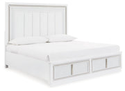 Chalanna King Upholstered Storage Bed with Mirrored Dresser and Chest in White from Ashley - DMV Furniture