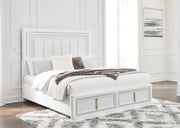 Chalanna King Upholstered Storage Bed with Mirrored Dresser and Chest in White from Ashley - DMV Furniture