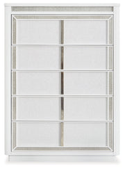 Chalanna King Upholstered Storage Bed with Mirrored Dresser and Chest in White from Ashley - DMV Furniture