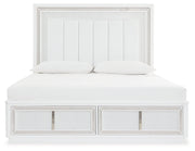 Chalanna King Upholstered Storage Bed with Mirrored Dresser and Chest in White from Ashley - DMV Furniture