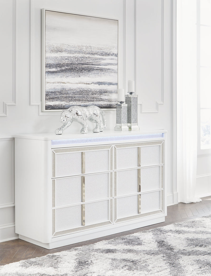 Chalanna Queen Upholstered Storage Bed with Dresser and 2 Nightstands in White from Ashley - DMV Furniture