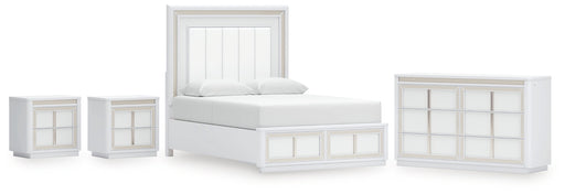 Chalanna Queen Upholstered Storage Bed with Dresser and 2 Nightstands in White from Ashley - DMV Furniture