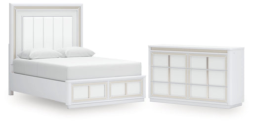 Chalanna Queen Upholstered Storage Bed with Dresser in White from Ashley - DMV Furniture