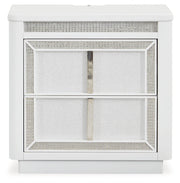 Chalanna Queen Upholstered Storage Bed with Mirrored Dresser and 2 Nightstand in White from Ashley - DMV Furniture