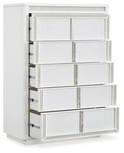Chalanna Queen Upholstered Storage Bed with Mirrored Dresser, Chest and 2 Nightstands in White from Ashley - DMV Furniture