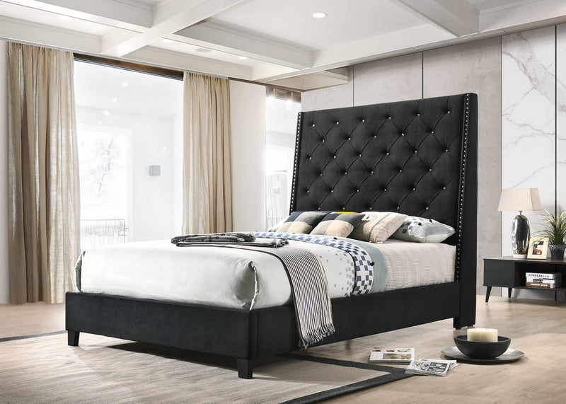 Chantilly Black Velvet Queen Upholstered Bed - DMV FurnitureQueen Bed