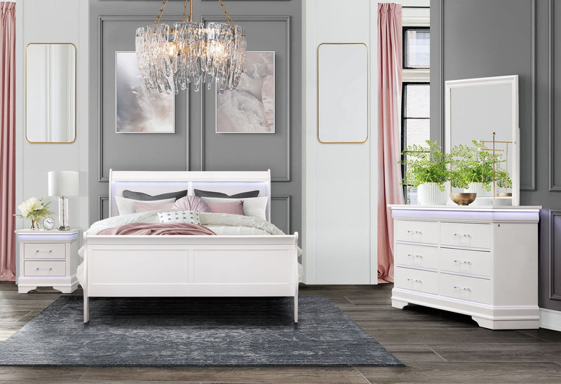 Charlie White King Bed Group With Led - DMV FurnitureKing Bed