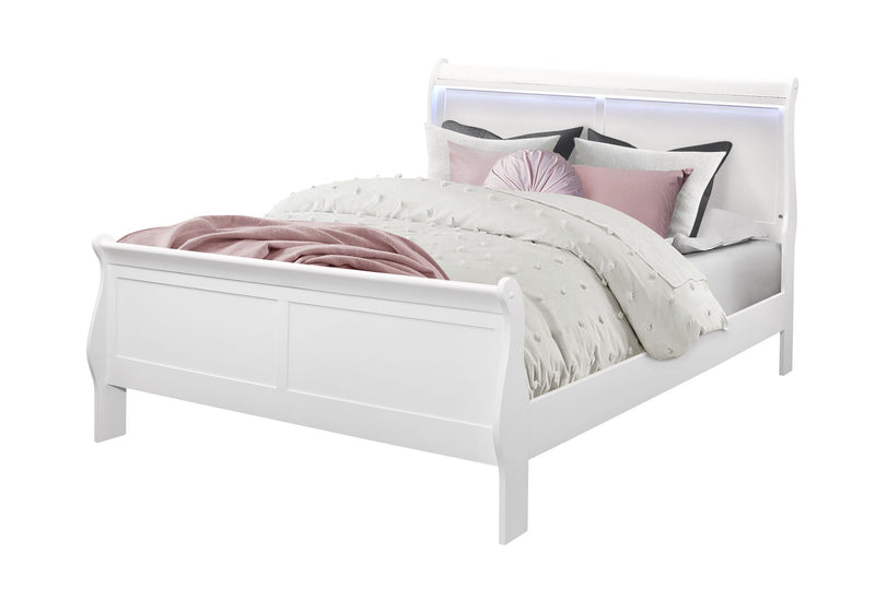 Charlie White Queen Bed With Led - DMV FurnitureQueen Bed