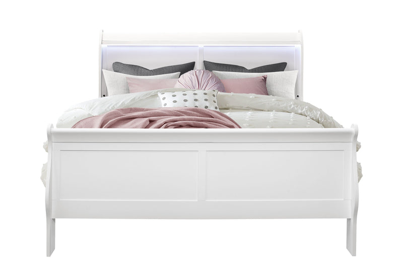 Charlie White Queen Bed With Led - DMV FurnitureQueen Bed