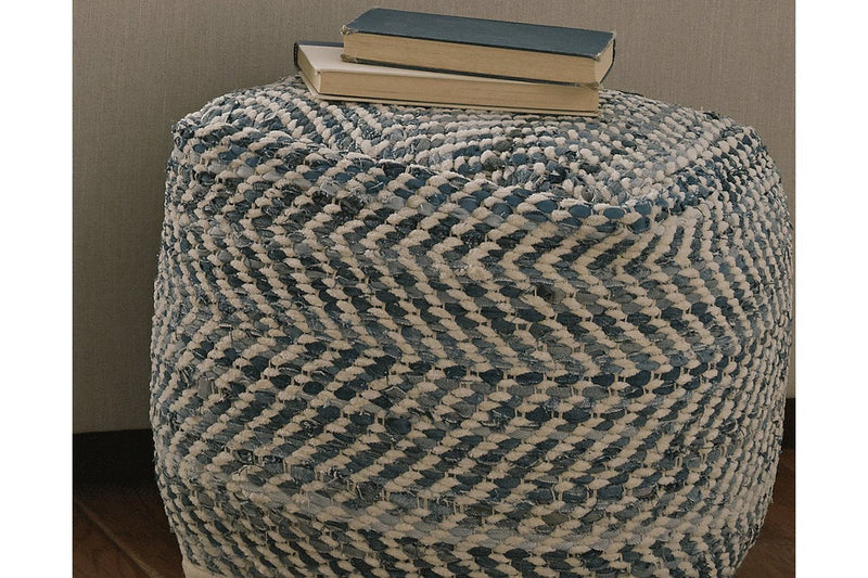 Chevron Blue Pouf - A1000445 - DMV Furniture